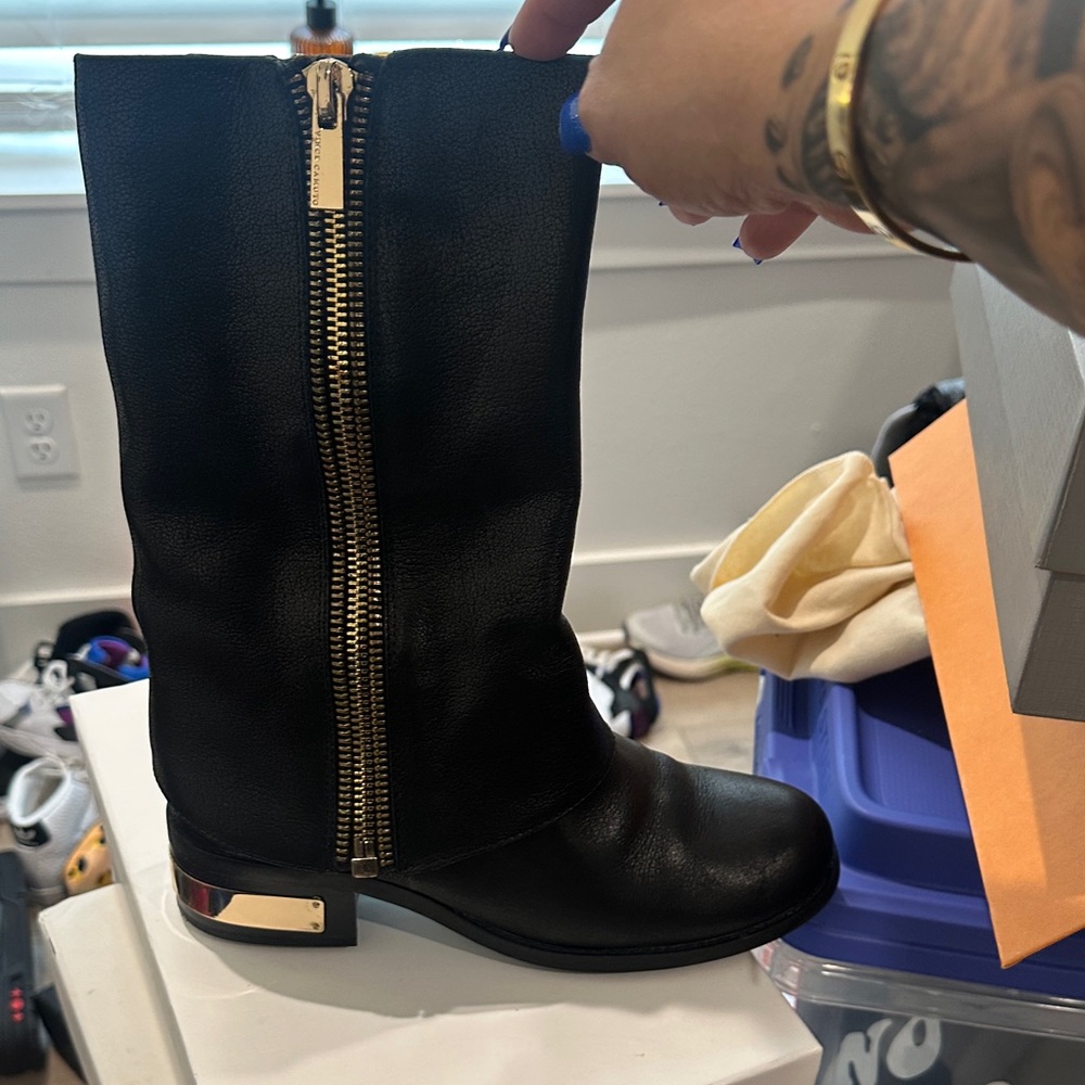Vince Camuto Black Ankle Boots with Gold Zipper